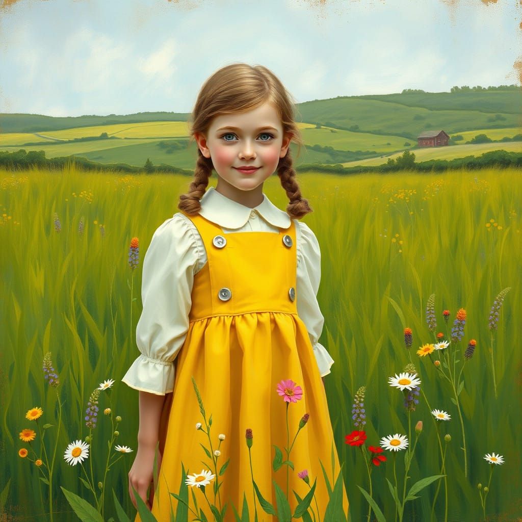 Charming Anne Shirley in a Vibrant Green Meadow