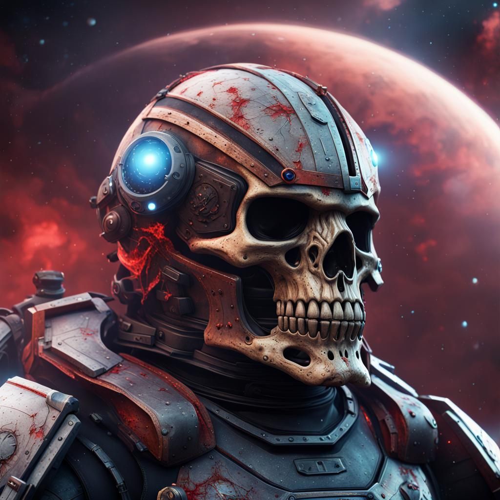 Space Battle with Armored Skull Soldier
