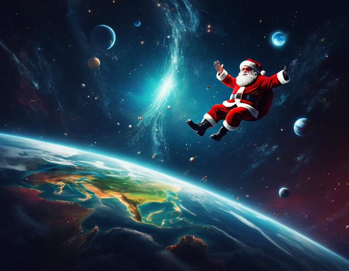 Santa Claus in Space: A Cosmic Christmas Illustration