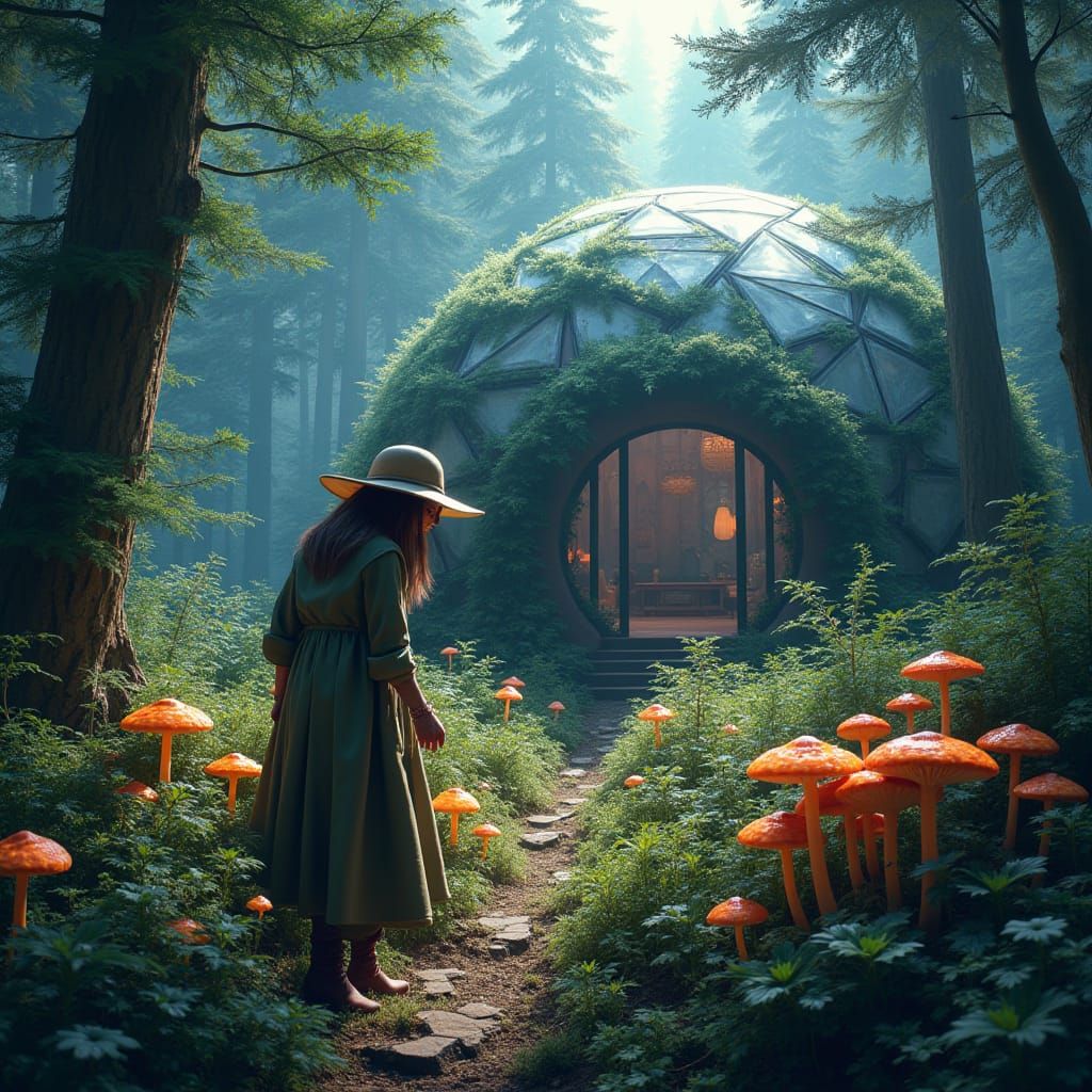 Glowing Mushrooms and Geodesic Dome, Fantasy Concept Art