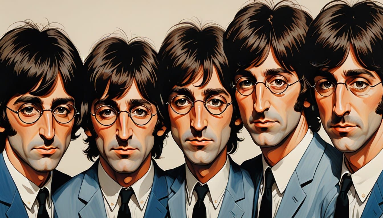 The Beatles Caricature in Vibrant Pop Art Style