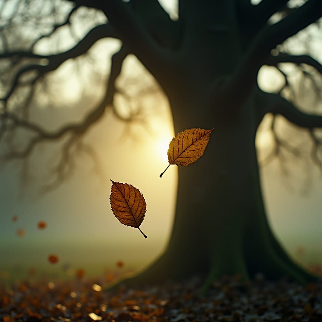 Leaves Gently Falling in Golden Light