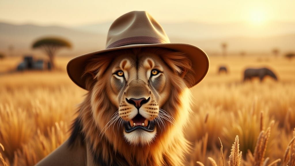 Cross-Eyed Lion in Savannah, Warm Film Photography