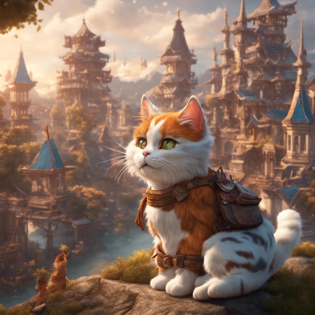 Cute Cat's World Travel: Detailed Matte Painting