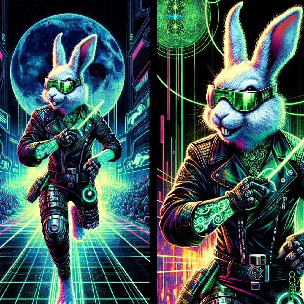 Cyberpunk Easter Bunny Ignites Rebellion in Neon Arena