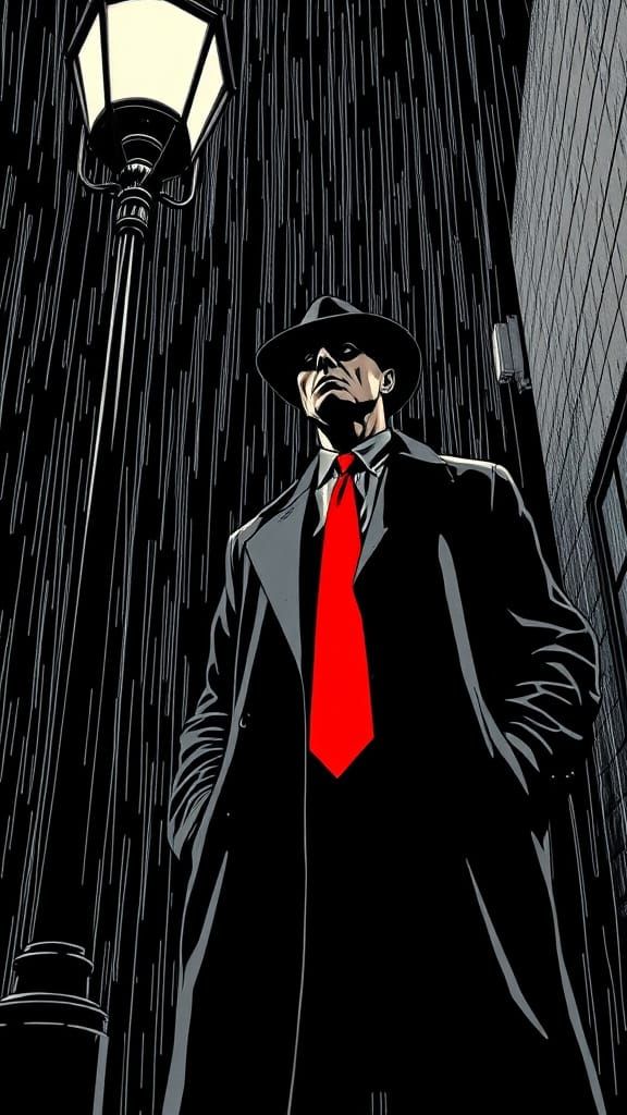 Noir Detective in Sin City Style Comic Illustration