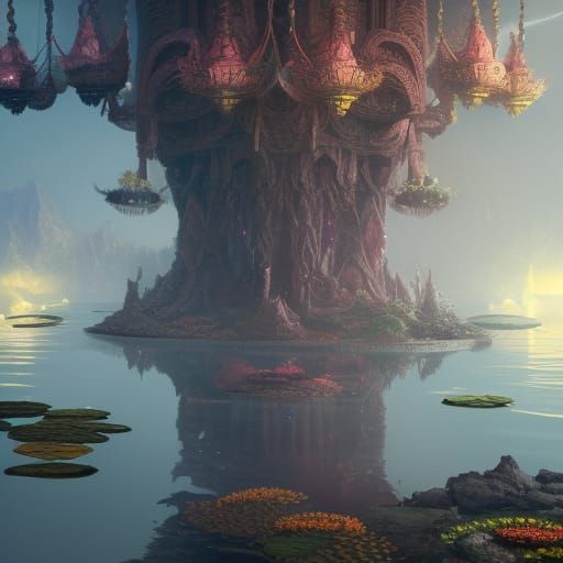 Detailed Lotus Flower in Fantasy Concept Art