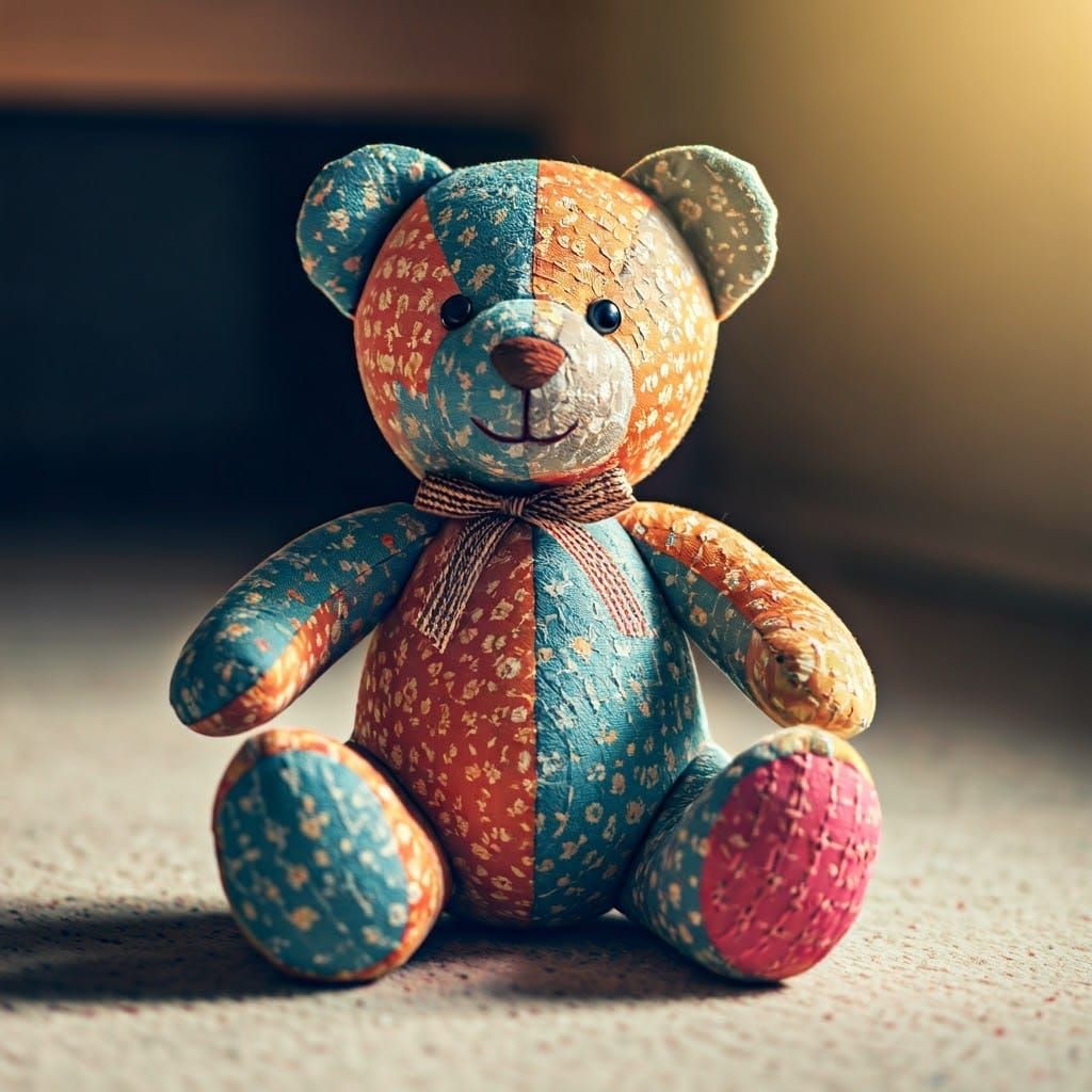 Vintage-Inspired Patchwork Teddy Bear