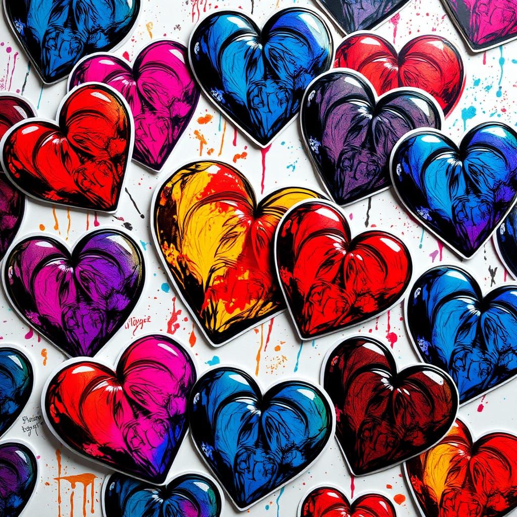 Graffiti Heart Stickers in Polychromatic Street Art