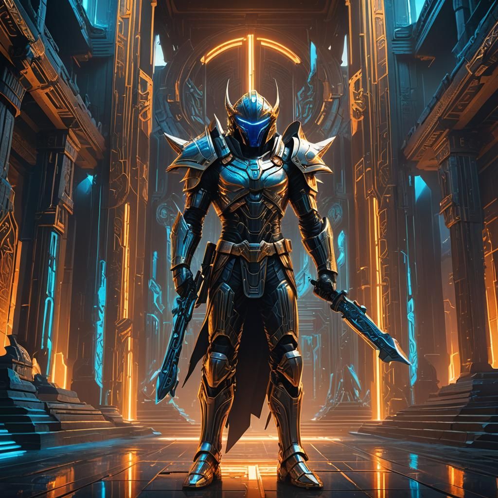 Futuristic Link in Ancient Temple, Digital Art