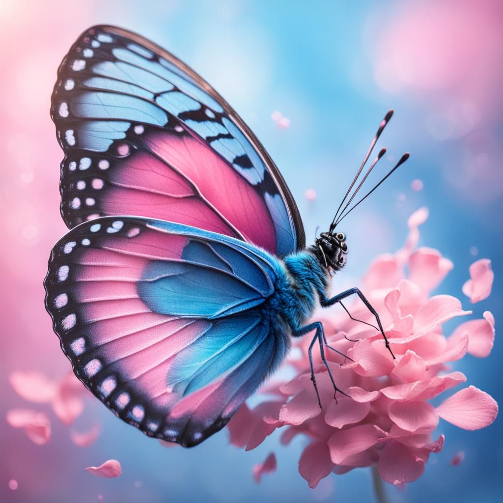 Beautiful blue and pink butterfly