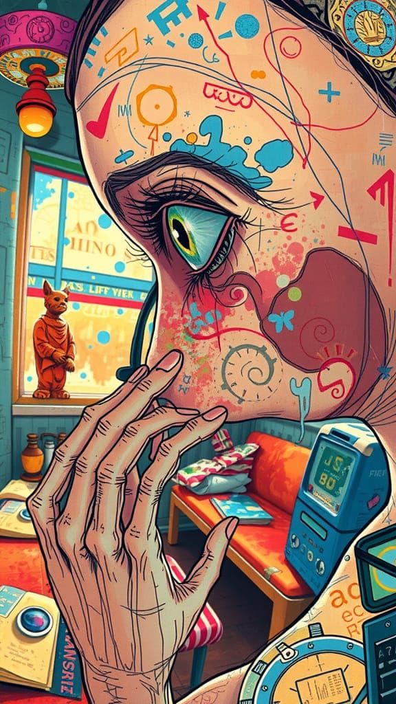 Melancholic Woman in Waiting Room, Digital Painting