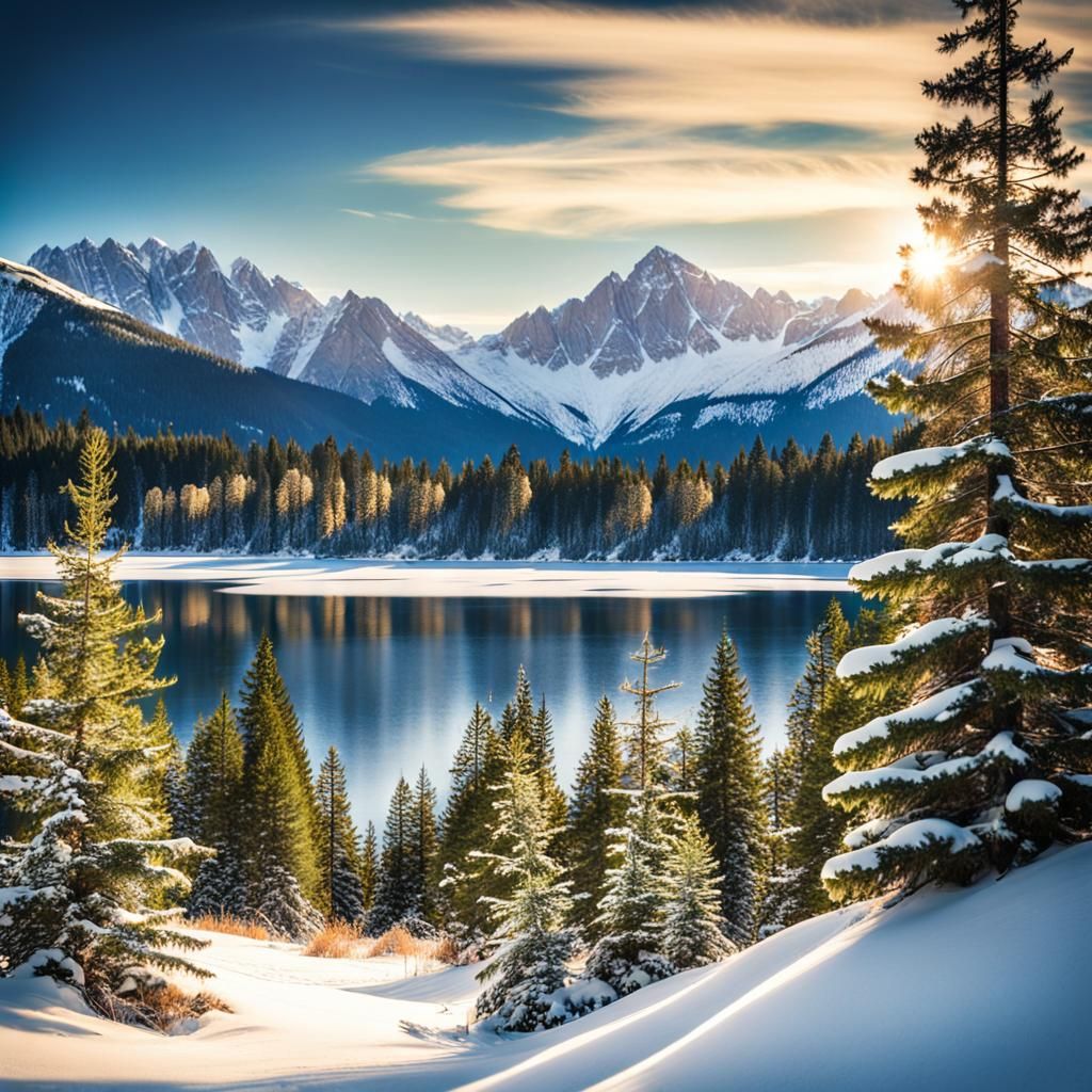 Majestic Snowy Mountains: Winter Wonderland Landscape