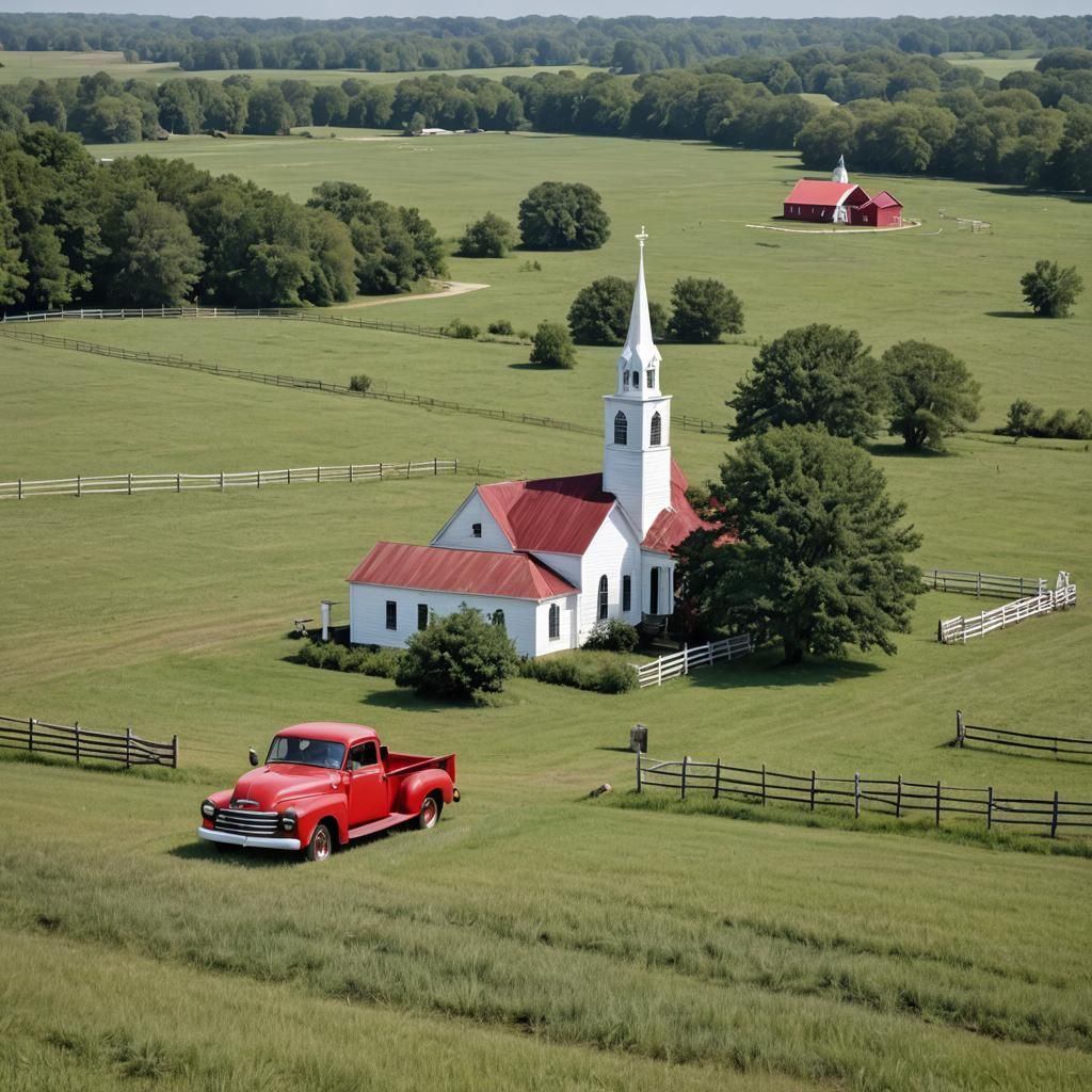 Country Church with 1951 Chevy Truck