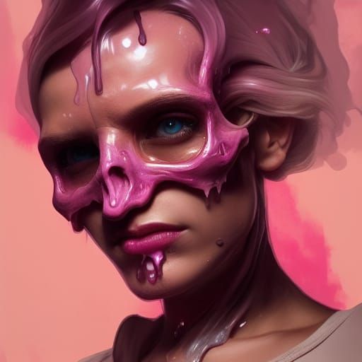 Dripping Pink Wax Skull: Hyperdetailed Portrait