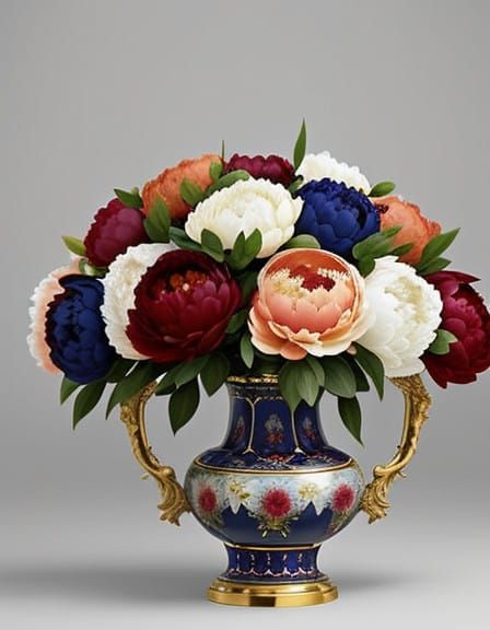 Baroque Peonies in Ornate Meissner Vase