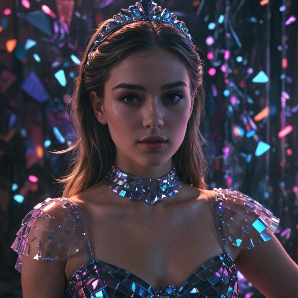 Modern Cinderella Dances in Neon-Lit Club: Digital Art