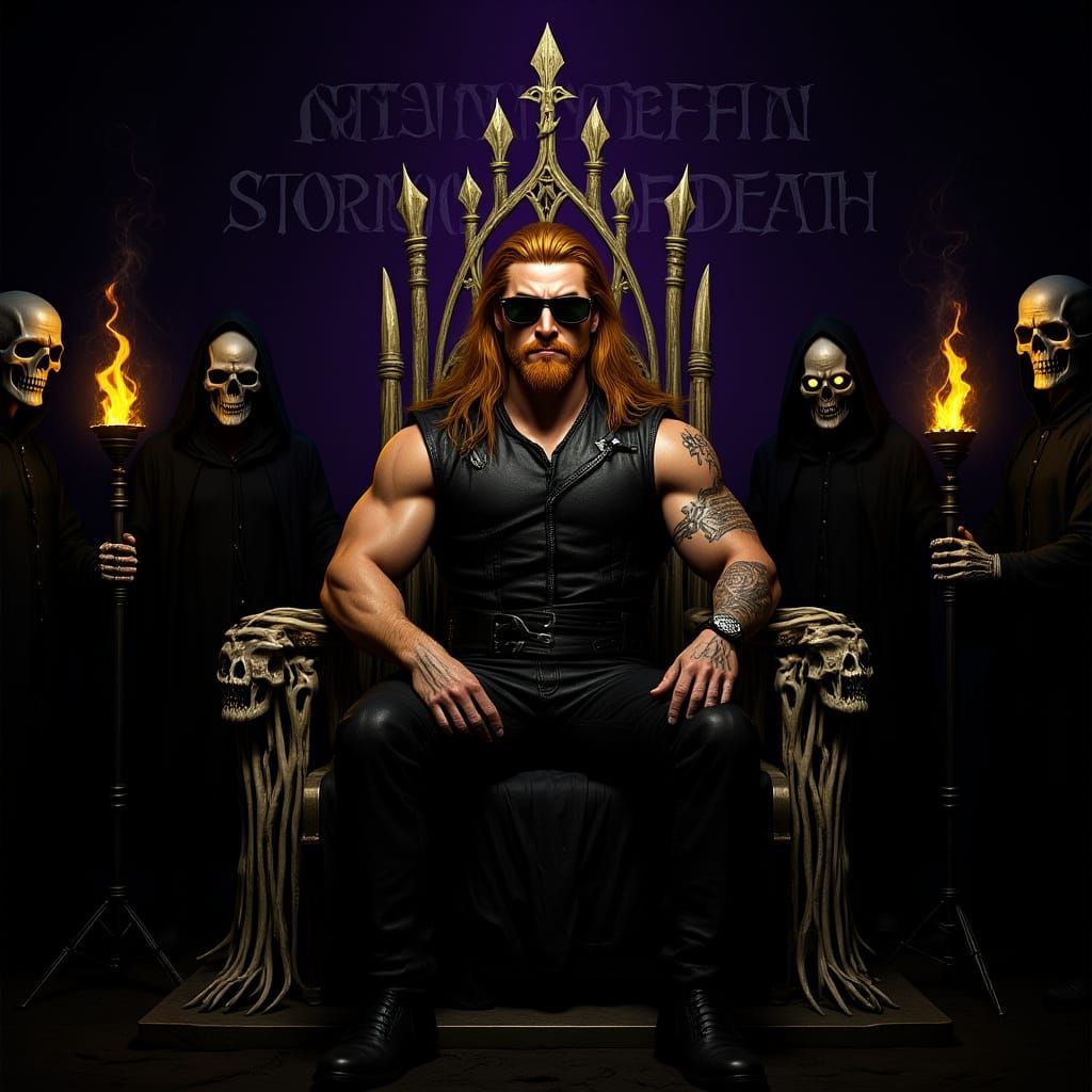 Wrestler King on Bone Throne in Dark Fantasy Realm