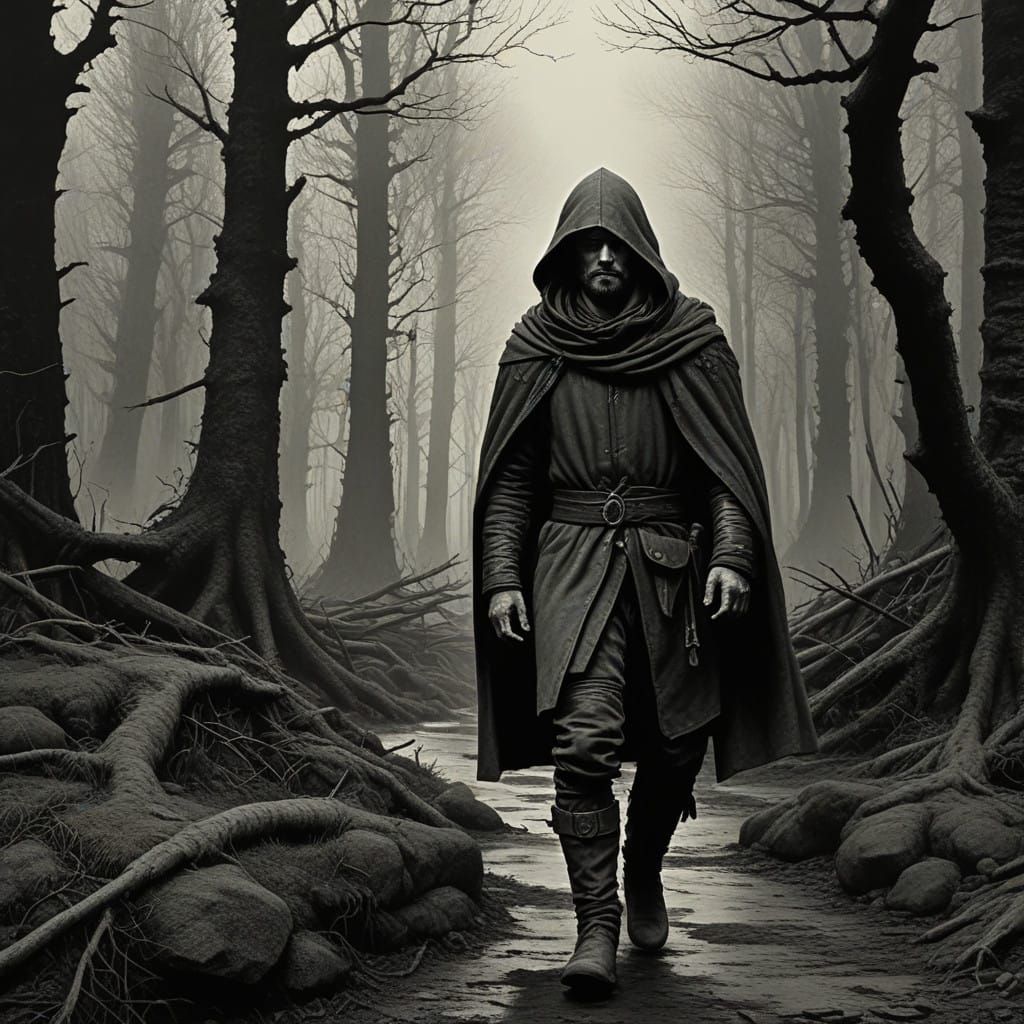 Weathered Ranger Amidst Fading Woodland