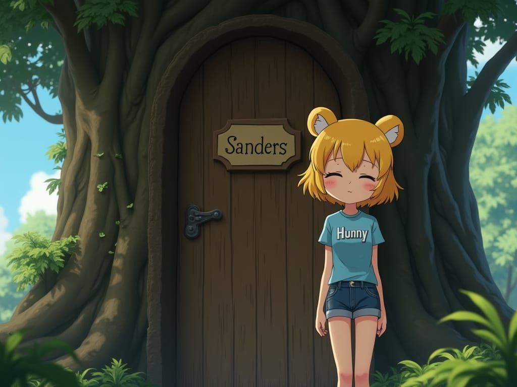 Anime Woman with Bear Ears in Dreamlike Scene