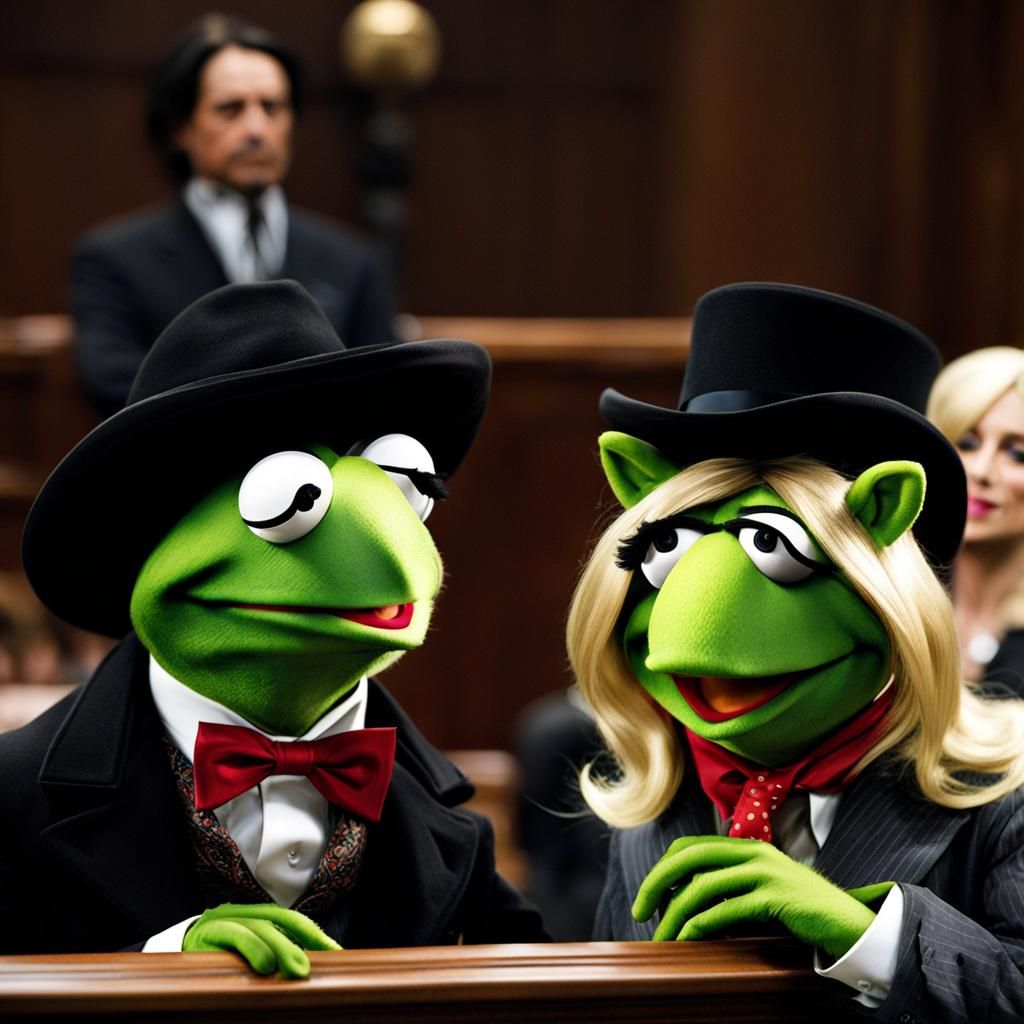 Kermit as Depp, Miss Piggy as Heard in Court