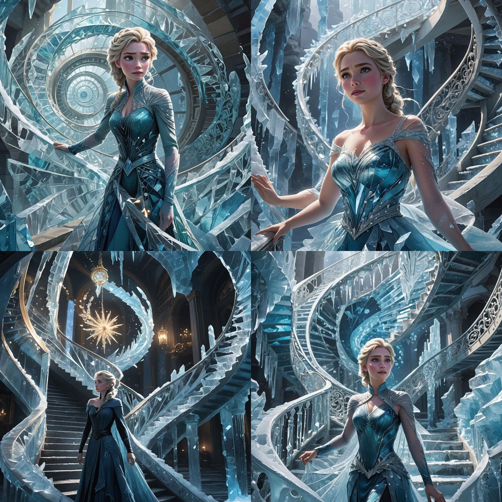 Elsa on Ice Blue Water Staircase