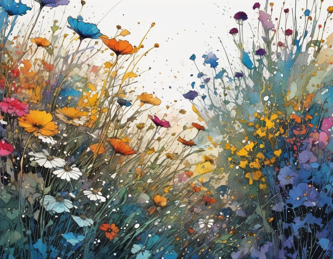 Detailed Wildflowers in Watercolour Style