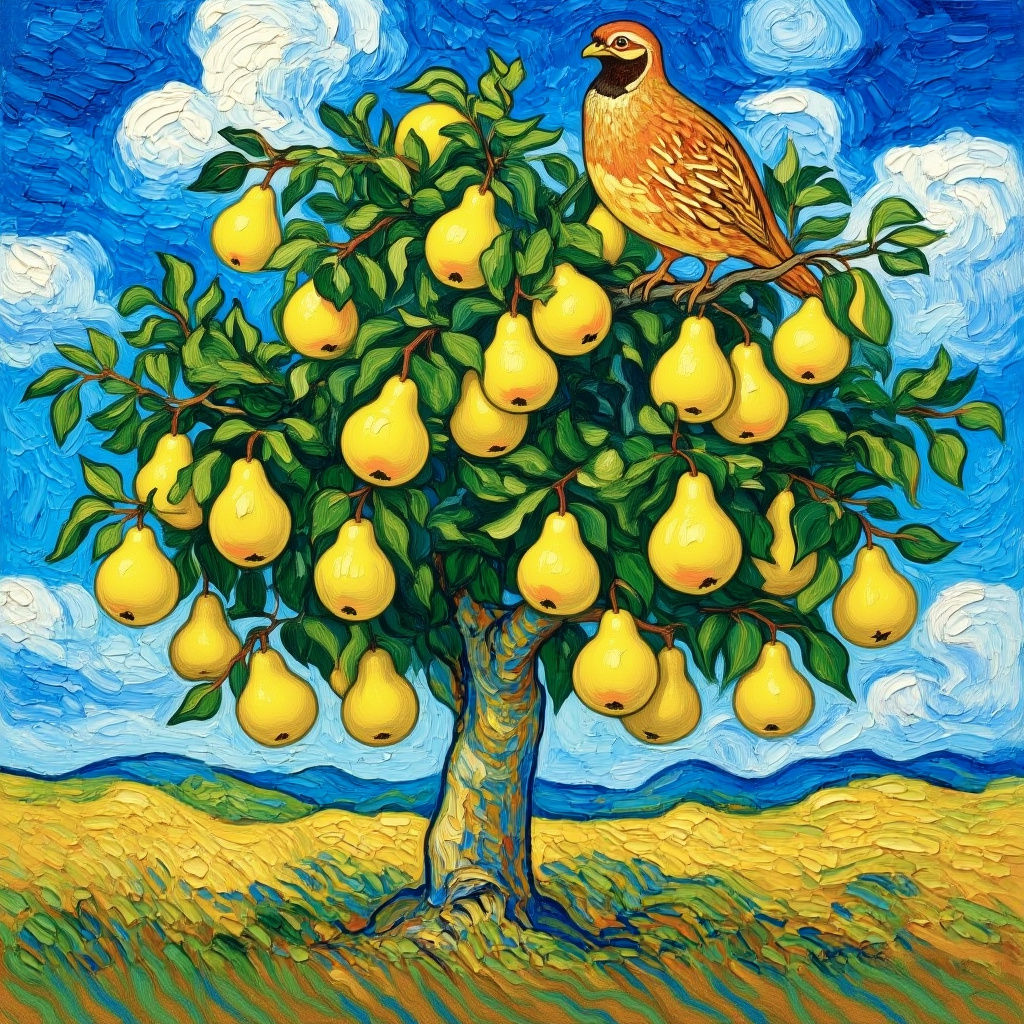 Golden Partridge on Pear Tree in Van Gogh Style