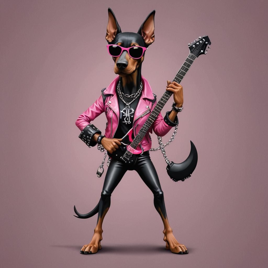 Anthropomorphic Doberman Pinscher Heavy Metal Cyberpunk Art
