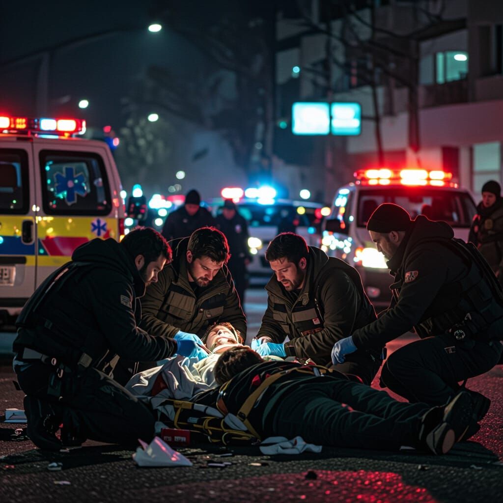 Protesters Injured Amidst Chaos, Hospital Lights Flashing