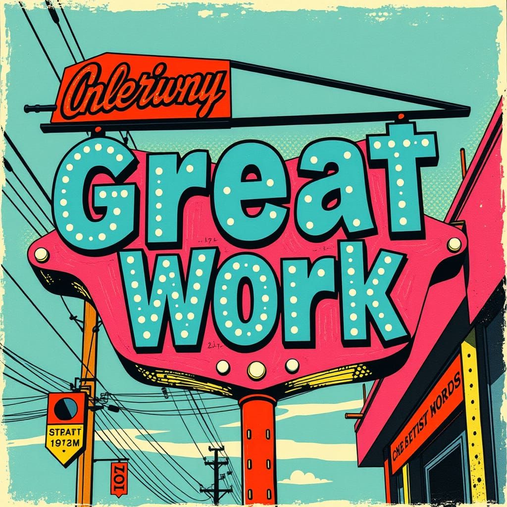 Bold Pop Art Sign in Retro-Futuristic Style