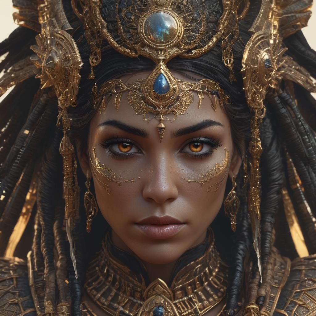 Mystic Dark Elf Sorceress Portrait in Gold