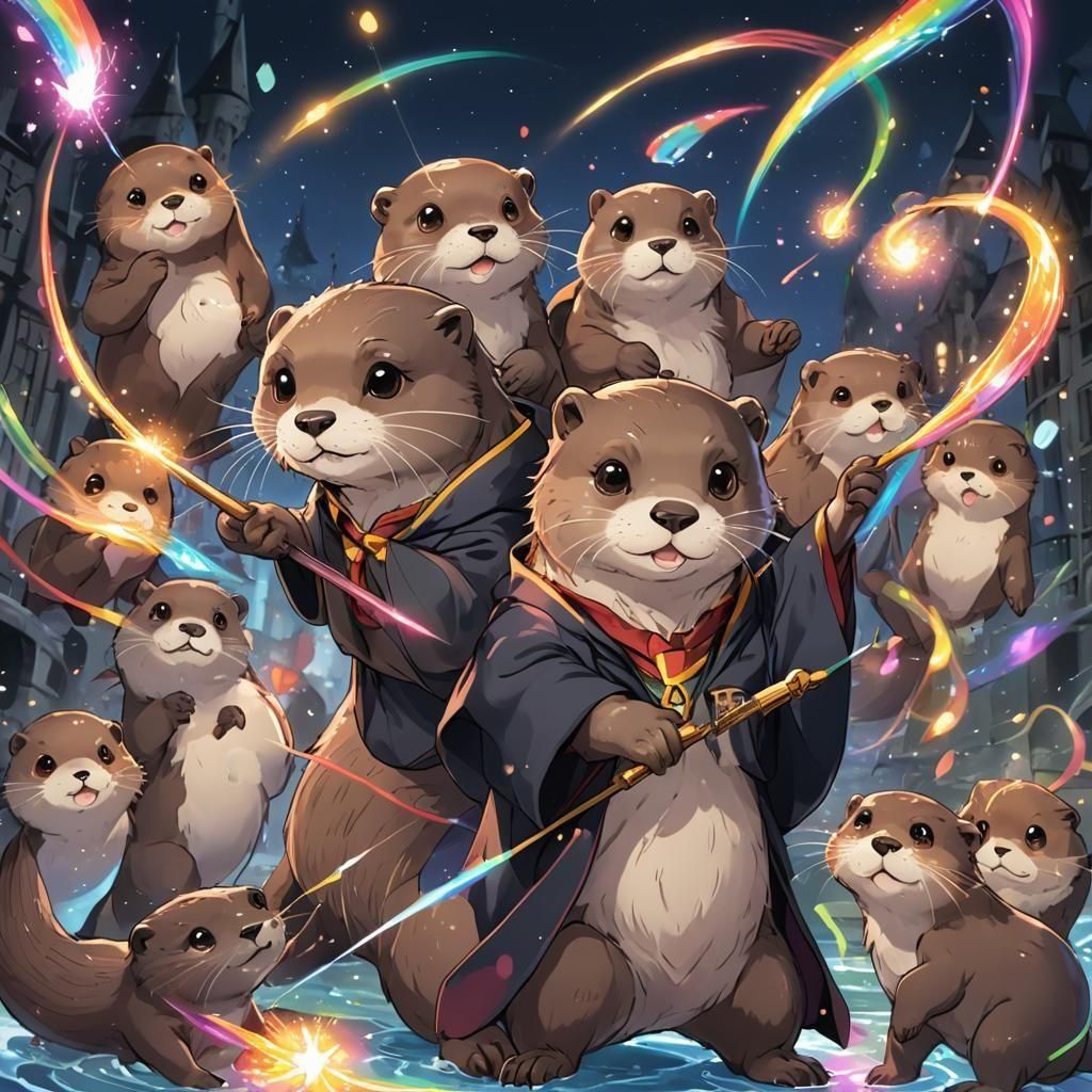 Anime Otter Wizard with Rainbow Magic