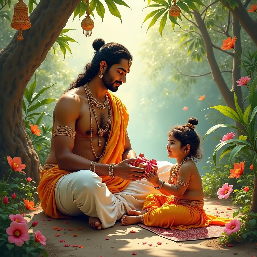 Vedic Dāsa Balbūtha Giving Gifts in Realist Style