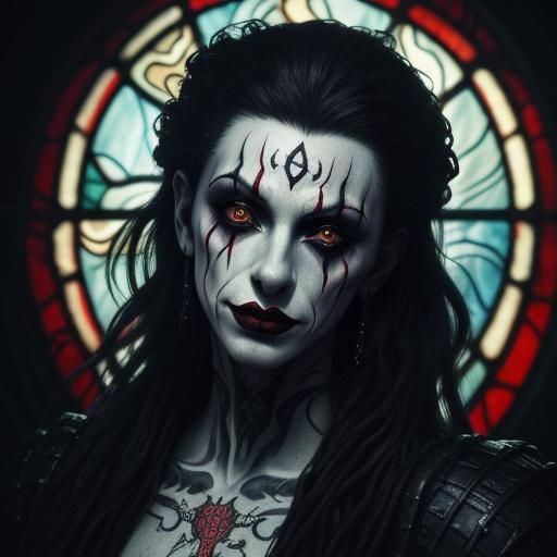Sinister Clown in Saintly Attire: Gothic Horror Portrait