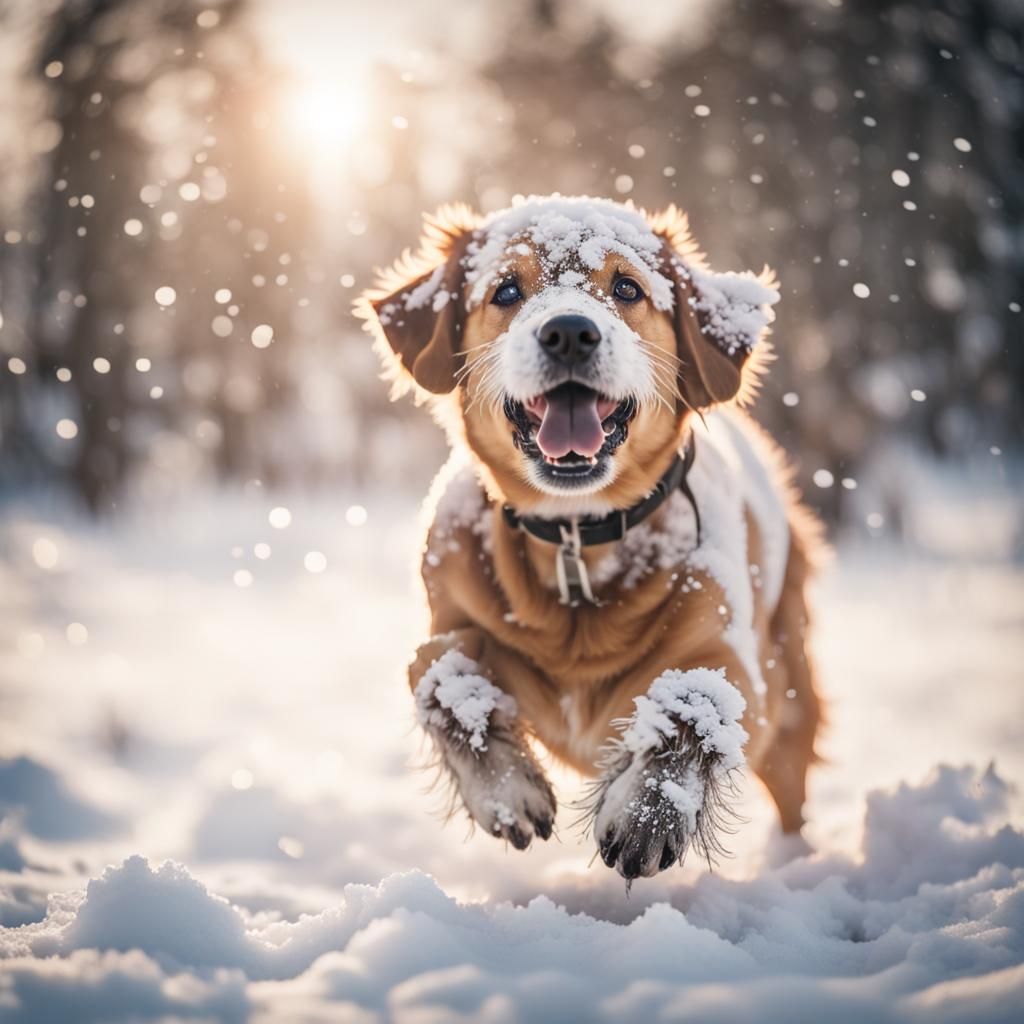 Dog's Winter Joy: Hyperrealistic Photography