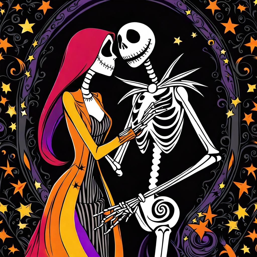 Jack and Sally's Passionate Embrace Under Stars