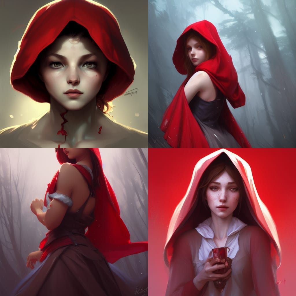 Little Red Riding Hood Portrait in Art Nouveau Style