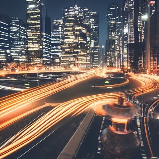 Futuristic Cityscape with Flying Cars and Robots