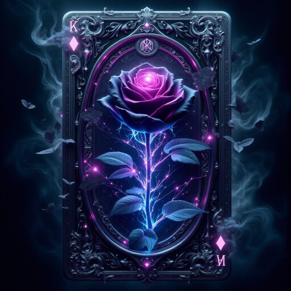 Neon Noir Gothic Rose Tarot Card