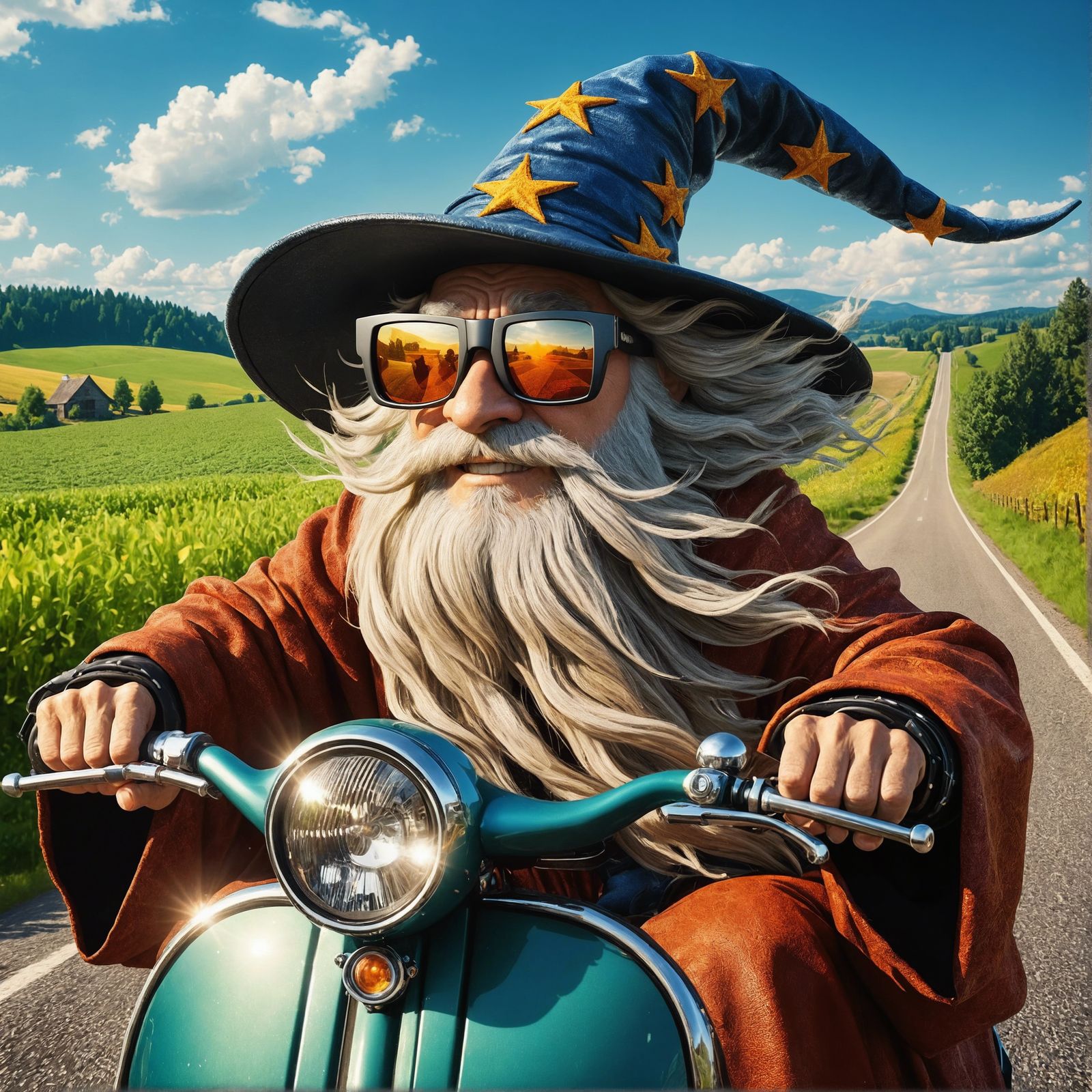 Wizard on Motorbike: Animation-Style Magical Realism