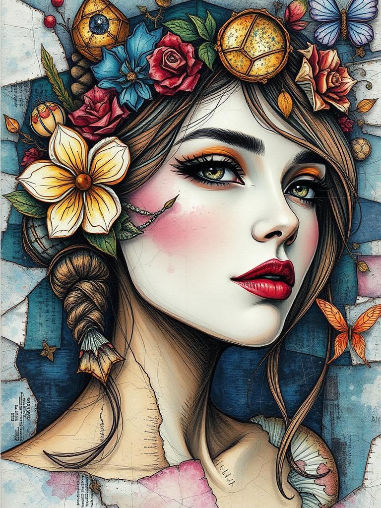 Fantasy Fae Portrait in Mixed Media Style