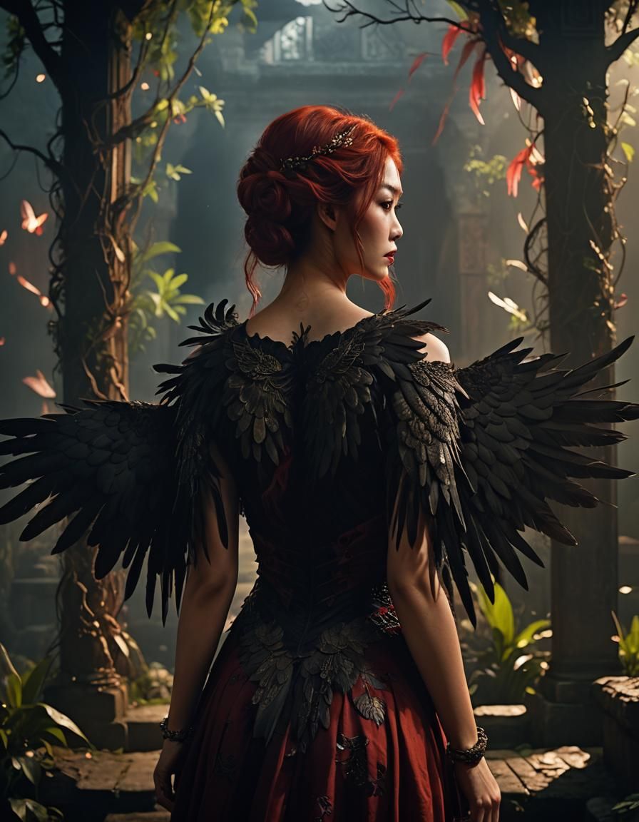 Mystical Woman with Wings in Cinematic Style