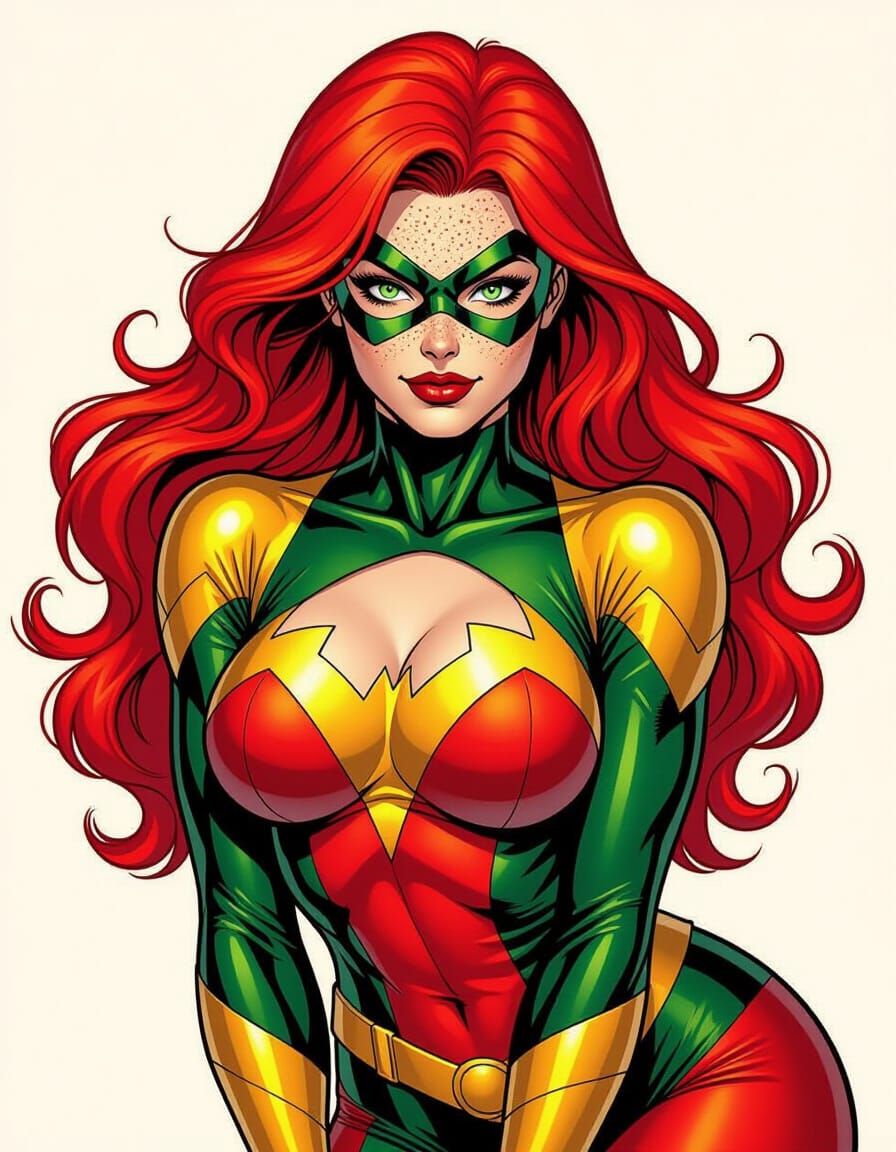Red-Haired Superheroine in Dynamic Comic Book Style