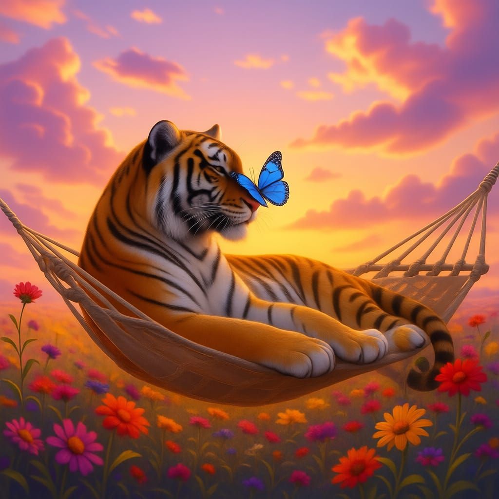 Majestic Tigers Form Heart Shape In Enchanting Flower Field