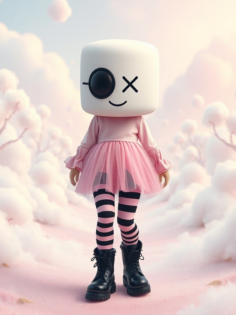 Marshmallow Punk Girl in Pastel Candy Land