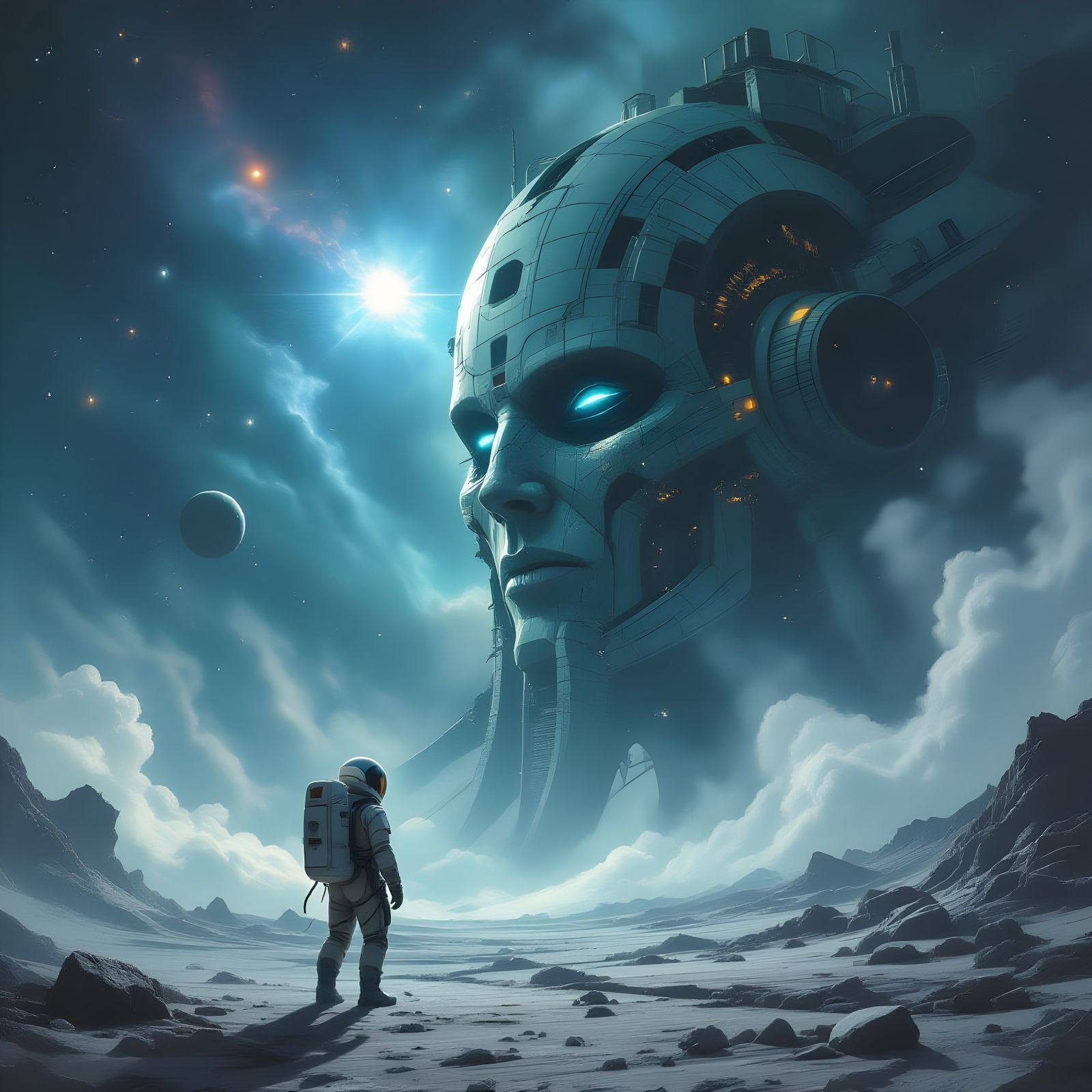 Astronaut Adrift Near Deity Space Station