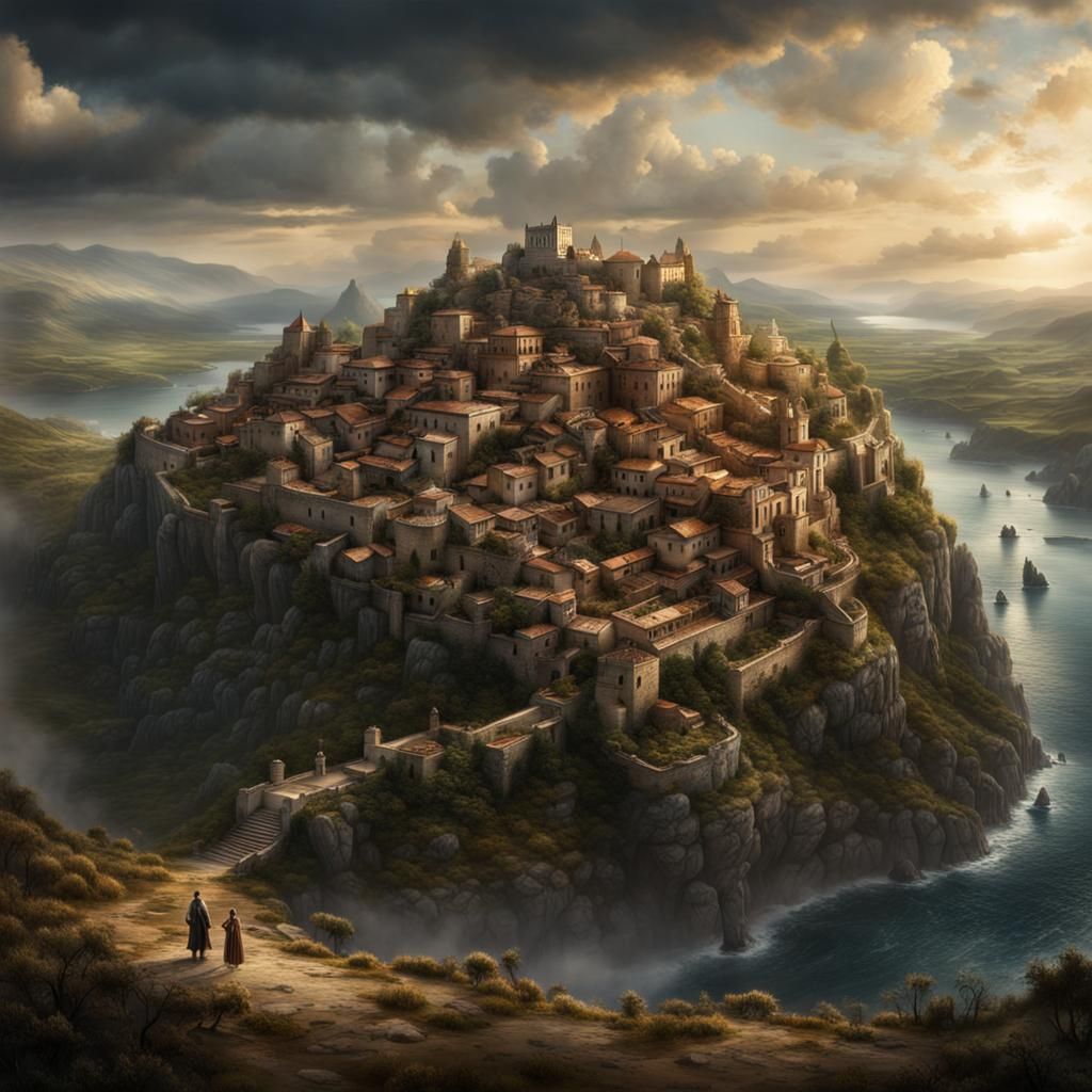 Ornate Shield with Greece Map in Digital Painting