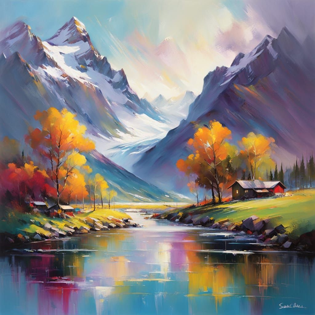Majestic Swiss Alps Landscape in Vibrant Style