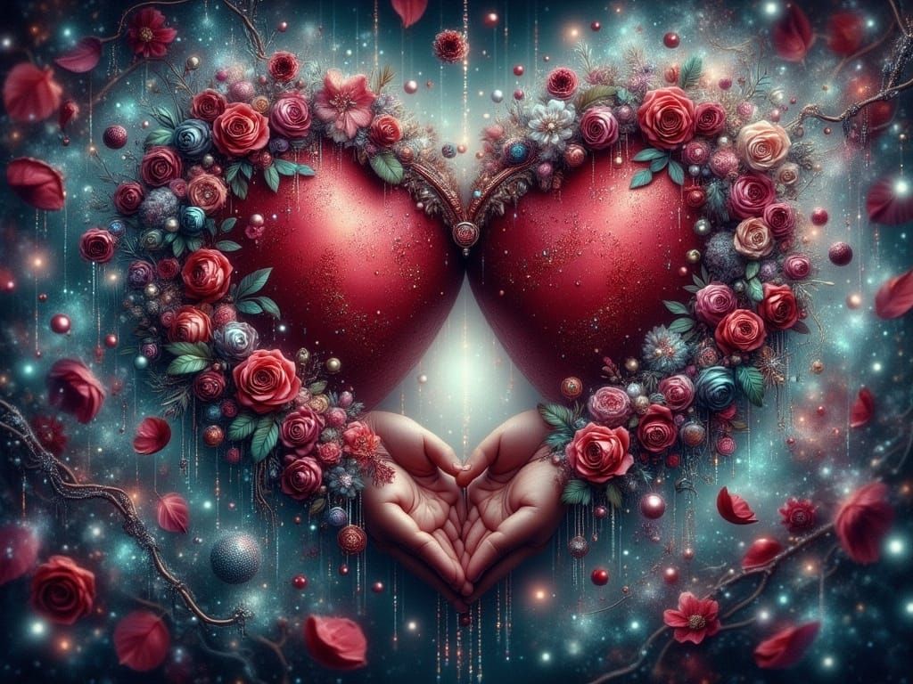 Whimsical Velvet Heart Vines in Abstract Style